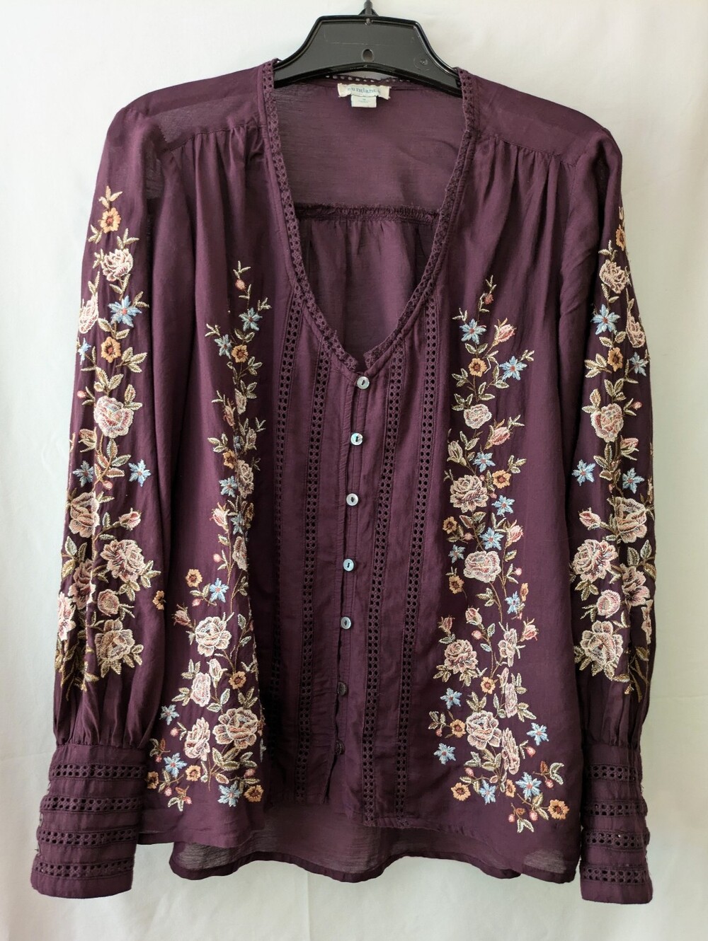 Sundance Boho Embroidered Peasant Blouse - Plum
